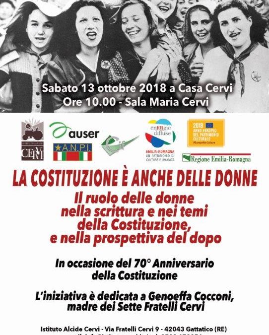 Sabato 13 ottobre, ore 10: “LA COSTITUZIONE È ANCHE DELLE DONNE” – Convegno AUSER-Istituto Cervi