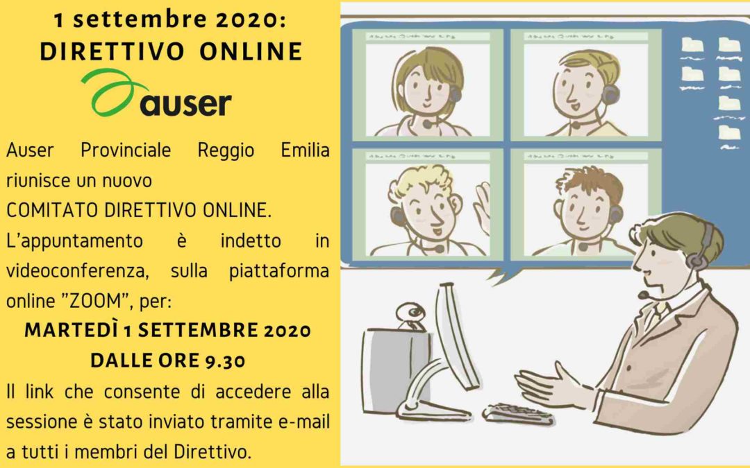 Convocazione Comitato Direttivo Auser online: 1 settembre 2020, ore 9.30